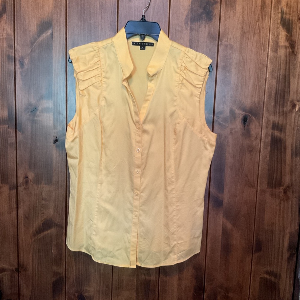 ANTONIO MELANI Yellow Ruffle Collar Sleeveless Top